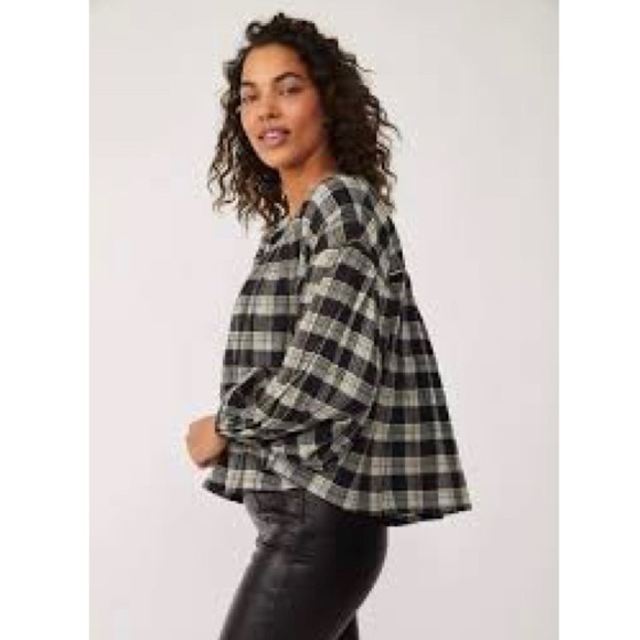 FREE PEOPLE Jessi Plaid Shirt NWT Sz M Black - Picture 13 of 13